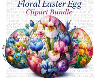 Luxury Floral Easter Egg Clipart Bundle PNG, Watercolor Spring Eggs, Transparent Background, Pastel Boho Easter Decor, Digital Download