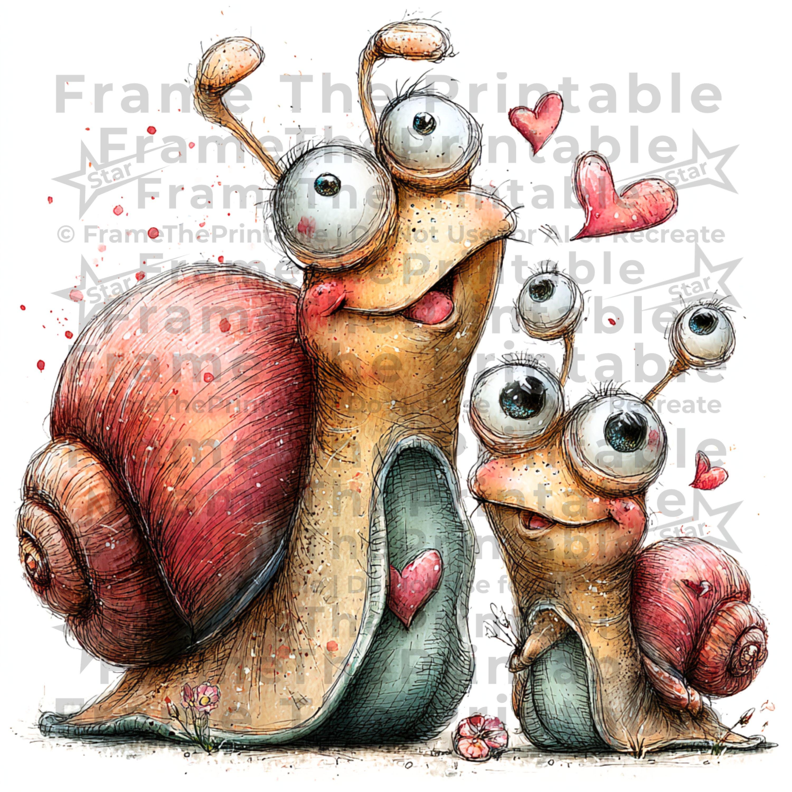 Funny Snails Valentine Clipart Cute Love Snail Illustration PNG Set for ...