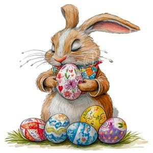 10 schrullig Osterhase und Eier Clipart Aquarell Kunst JPG Junk Journaling Scrapbook Karte machen digitaler Download Fantasy wunderliche Kaninchen