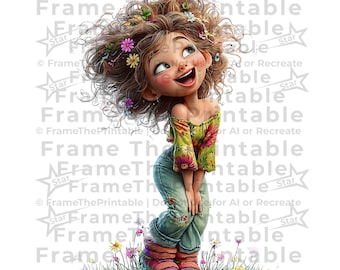 Quirky Funny Girl Clipart Whimsical Child Illustration Transparent PNG 300 DPI (Commercial Use)