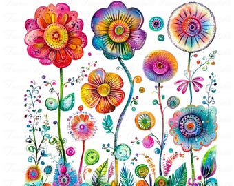Fantasy Floral Clipart Bundle-Enchanted Flowers PNG, Digital Clipart Pack For Nursery Wall Art, Instant Download for Cards And Invitations