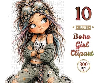 Trendy Girl Clipart Set, 15 Cute Fashion PNG, Stylish Modern Girls, 300 DPI Digital Download