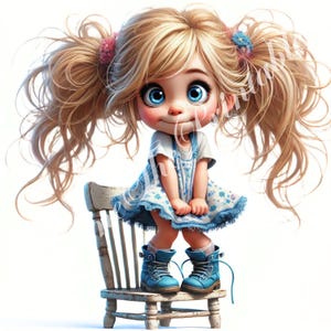 Quirky Girl with a Chair Clipart Whimsical Ephemera Commercial use Watercolour High-Res Fantasy Junk Journal Paper Craft Instant Downloads
