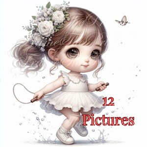 Gelukkig klein schattig meisje met springtouw JPG PNG SVG 12 foto voor kaarten uitnodigingen scrapbooking Instant Downloads Clipart afdrukbare afbeelding