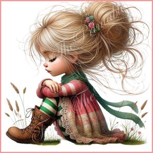 Niña triste ClipArt Acuarela PNG Muñeca Bulto 14 Imag. Diario basura Álbum de recortes Creación de tarjetas Descarga digital Fantasía vintage caprichosa