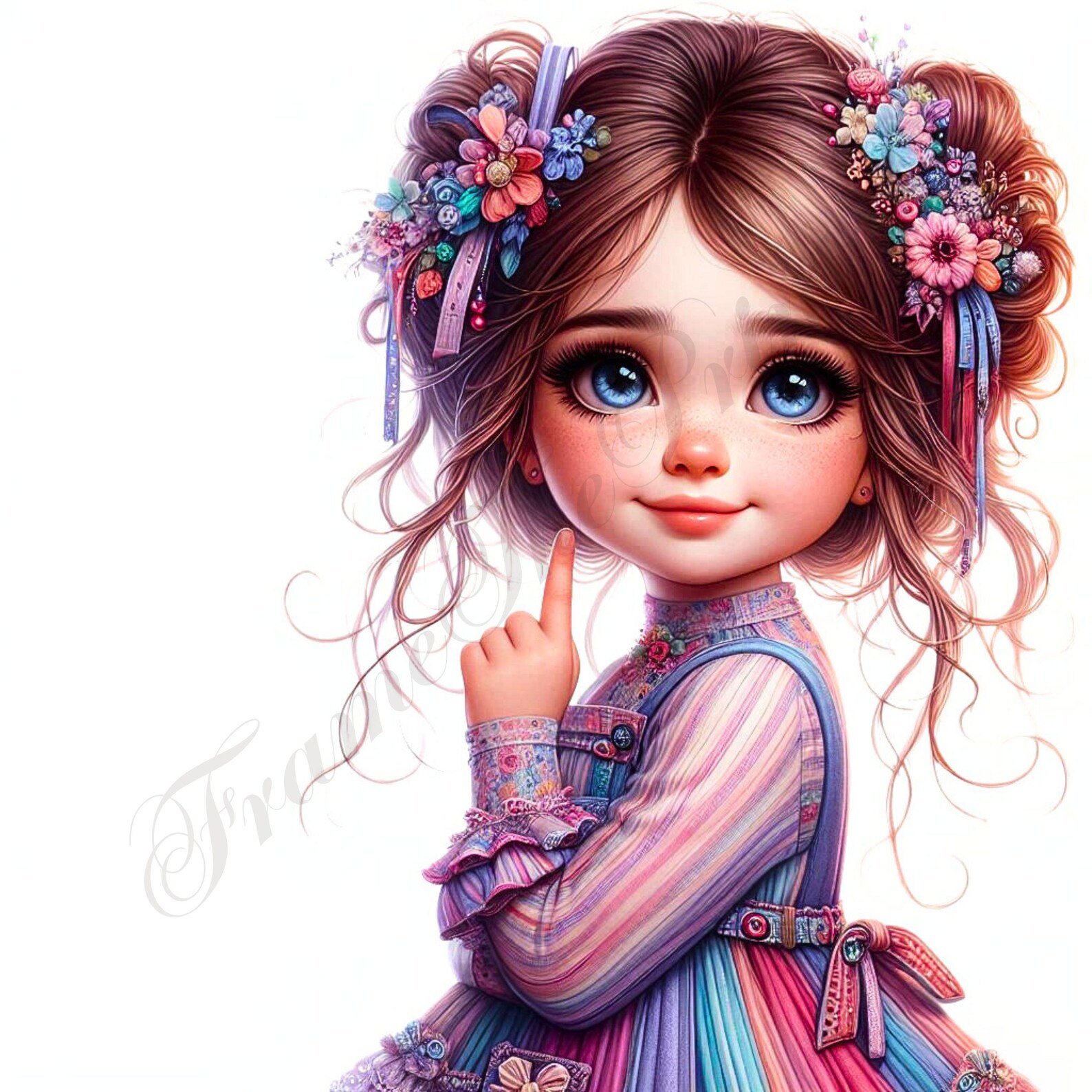 10 Cute Girl Multicolour Dress Clip Art, Whimsical Happy Child Adorable ...