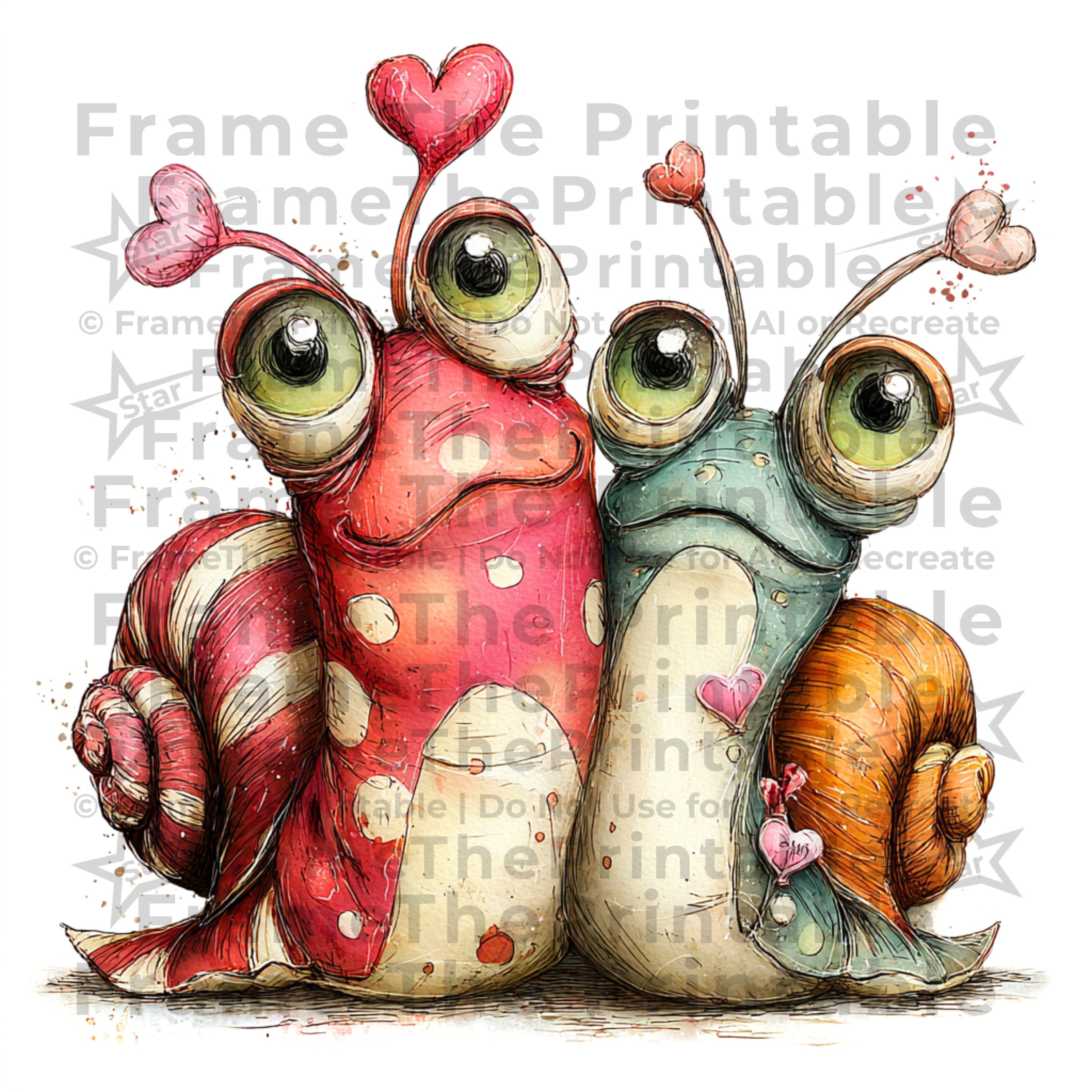 Funny Snails Valentine Clipart Cute Love Snail Illustration PNG Set for ...