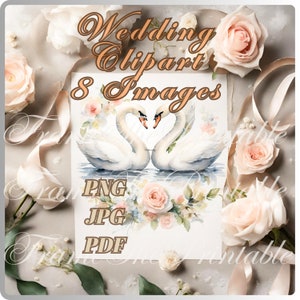 Dos cisnes Clipart Cisne Pareja Cisnes Románticos Imágenes 8 Acuarela Clip Art Imprimible Descarga Instantánea Uso Comercial Papel artesanal Scrapbooking