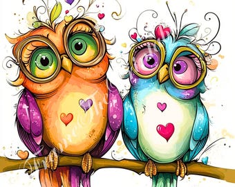 Valentinstag schrullige Vögel Clipart, Liebe Aquarell Kunst, Junk Journaling, Scrapbook, Kartenherstellung (Commercial 12 JPGs)