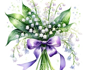 スズランのクリップアートPNG、花束、商用利用、ジャンクジャーナル、ペーパークラフト（デジタルファイル17個、300 DPI）