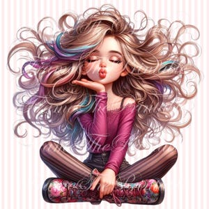 Ragazza che si bacia eccentrica Clipart Commerciale Effimero stravagante Fantasy bella ragazza Kit diario Carta artigianale Scarica Bambola Stampabile Album di ritagli