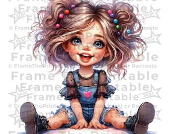 Freckled Girl Clipart Set – Whimsical Kids Illustration for Crafts, Scrapbooking, and Digital Design