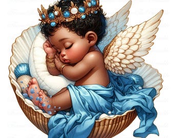 African American Angel Baby Clipart: Sleeping Cherub PNG (Digital Download)