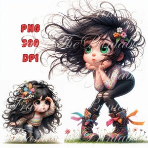 Quirky Girl Clipart Cute Cartoon Whimsical Ephemera JPGs Commercial Use Fantasy Junk Journal Paper Craft Downloads Cute Doll Printable Image