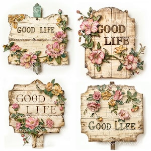 Wegweiser JPG Bilder Alte druckbare Wegweiser Clipart Bilder für Karten Einladungen Scrapbooking Sofortdownloads Floral Scrapbooking