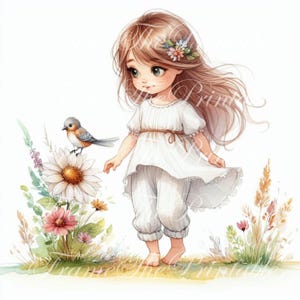 Glückliches kleines süßes Mädchen mit Vogel JPG PNG SVG 12 Bilder für Karten Einladungen Scrapbooking Instant Downloads Clipart druckbare Bilder