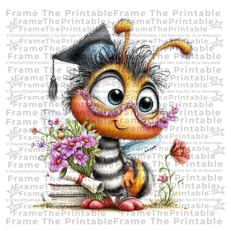 Graduation Bee Clipart Cute Watercolour PNG Class of 2026 Kindergarten ...