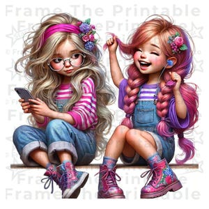 Schrullig Schwestern Clipart Glückliche Freunde süße Mädchen High Res Aquarell für Karten machen Scrapbooking JPG Digital Download Handwerk Kommerzielle Nutzung