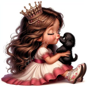 10 jolie princesse avec chiot clipart lunatique belle fille avec lot d'animaux aquarelle art fantastique journal album papier numérique kit