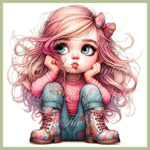 Quirky Cute Moody Girl Clipart Commercial Use Whimsical Collection PNGs Fantasy Journaling Paper Craft Downloads Cute Doll Printable Set TB