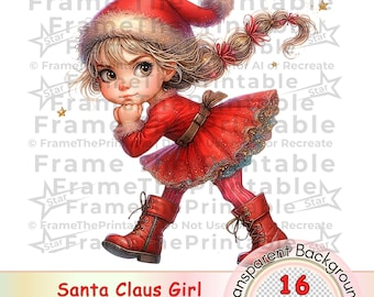 Clipart de niña de Papá Noel, 16 lindas y extravagantes ilustraciones PNG transparentes de niñas navideñas, scrapbooking, tarjetas y manualidades navideñas.