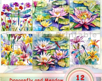 Dragonfly Clipart Floral Fantasy Watercolour Illustration High Resolution PNGs Images For Scrapbooking Journals Craft Projects Printable Art