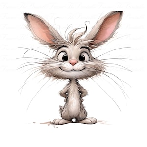 Cute Quirky Bunny Clipart Set, 12 Funny Rabbits PNG, Transparent Background, Sitting Standing Poses, Digital Download, Easter Animals Art