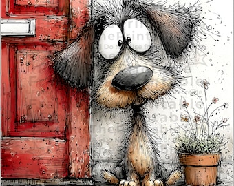 Whimsical Peeking Dog Clipart, Quirky Funny Dogs Watercolor Illustrations, 10 PNG Digital Download