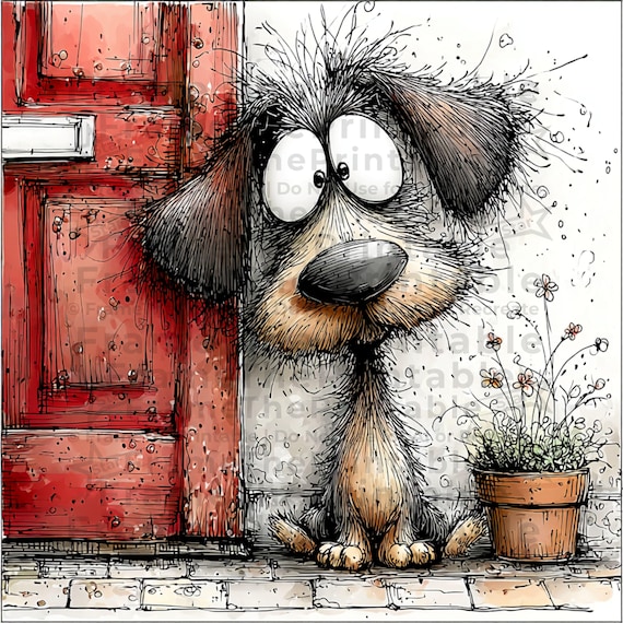 Whimsical Peeking Dog Clipart, Quirky Funny Dogs Watercolor Illustrations, 10 PNG Digital Download