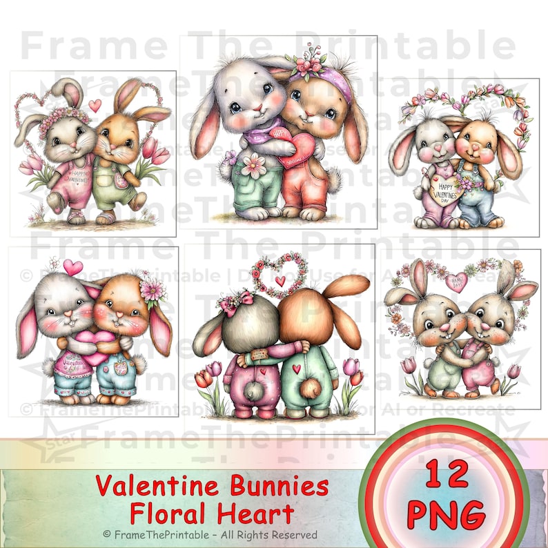 Valentine Bunnies Clipart: Cute Bunny With Hearts, Flowers & Love 12 ...