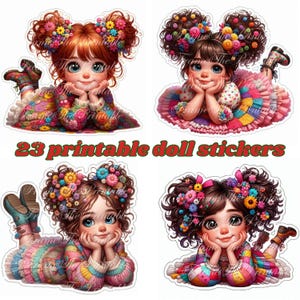 Happy Quirky Girl Clipart commercieel gebruik grillige ephemera schattige pop JPG Download Fantasy Junk Journal Paper Craft aquarel foto.