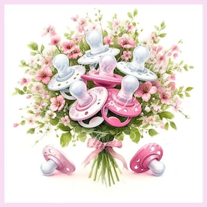 Rosa Blau Floral Baby Schnuller Schnuller Hochzeit Baby Shower Taufe Taufe 16 Bilder Clipart Kommerziell JPG Karten machen Einladung Handwerk
