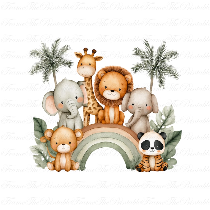 Safari Jungle Animals Clipart | Cute Watercolor Baby Animals PNG ...