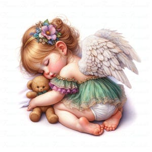 27 Engel Baby Mädchen Clipart, Muschel Fee PNG Bilder, schlafende Kleinkind Flügel Kunst, Pastell Seebaby, niedliche Bär Kinderzimmer Grafik, 300 DPI hochauflösend