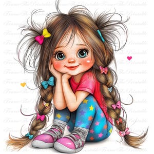 10 wunderschöne süße kleine Mädchen Clip Art, wunderliche glückliche Kinder Kunst, digitale Mädchen Clipart, Sofortdownload JPG 300 DPI, kommerzielle Nutzung