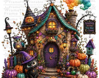 Witch House Clipart Bundle, Magical Halloween Cottage Transparent PNG