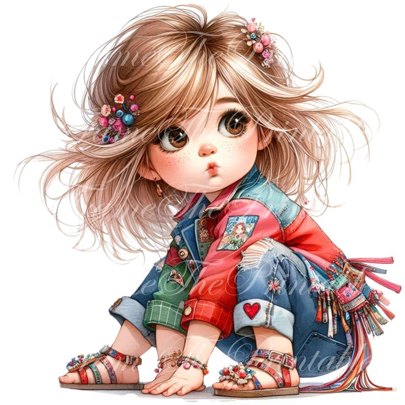Cute Little Girl Clipart Commercial and Personal Use Whimsical Ephemera ...