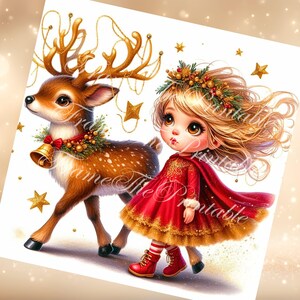 Linda chica navideña con renos 18 imágenes PNG Clip Art Escena de invierno Imágenes de vacaciones Uso comercial y personal Fabricación de tarjetas