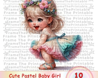 Pastel Baby Girl PNG Clipart 10 Whimsical Toddler Illustrations for Scrapbook Card Making Kids Room Decor Spring Art