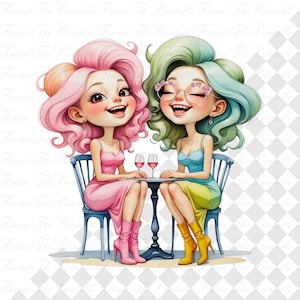 14 PNG soeurs originales Clip Art, journal indésirable, fabrication de cartes de scrapbooking, téléchargement numérique fantaisie, meilleurs amis lunatiques, aquarelle vintage
