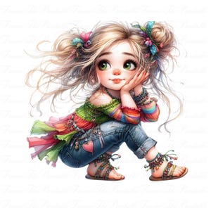 Clipart di ragazza carina e stravagante, uso commerciale, PNG stravagante, diario fantasy, creazione di carta, download istantaneo, bambola carina, immagini stampabili