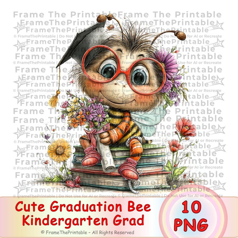 Graduation Bee Clipart Cute Watercolour PNG Class of 2026 Kindergarten ...
