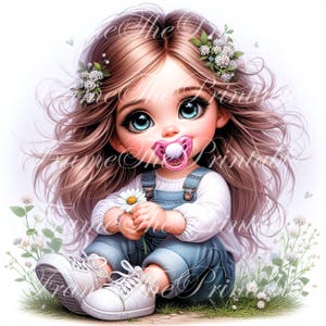 Imágenes de linda niña con chupete, dulce bebé para tarjetas, invitaciones, álbumes de recortes, descargas instantáneas, imágenes prediseñadas para imprimir, alta calidad