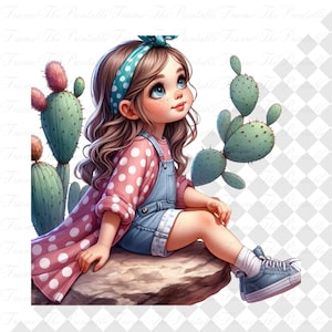 Clipart fille qui grimpe sur un rocher, fille heureuse sur l'arbre, fille ludique lunatique, téléchargement numérique Art 300 DPI PNG, aquarelle 14 PNG, Transparent