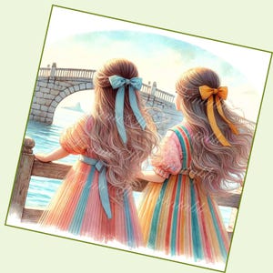 16 schattige meisjes kleine beste vrienden ClipArt hoge resolutie aquarel JPG ongewenste journaling scrapbook kaarten maken digitale download grillige fantasie