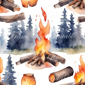 8 utskrivbara akvarellbilder av lägereld och ved, högkvalitativ JPG PNG PDF digital nedladdning, papperspyssel, scrapbooking