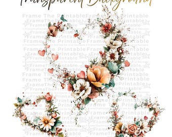 Romantic Floral Heart Clipart, 14 Vintage Flower Frames PNG, Transparent Background