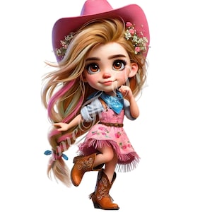 Jolie fille de cow-boy clipart original - personnage de danse ludique et fantaisiste, art numérique aquarelle haute résolution pour travaux manuels, scrapbooking et créations