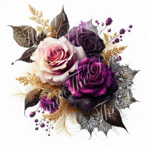 Rosen Blumenstrauß Clipart kommerzielle persönliche Bilder violett rot lila Blumen Ephemera JPGs Fantasy Junk Journal Handwerk Downloads Scrapbook