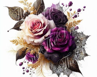 Roses Bouquet Clipart Commercial personal images Violet red purple Flowers Ephemera JPGs Fantasy Junk Journal Craft Downloads Scrapbook